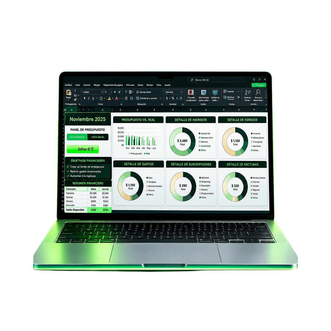Plataforma virtual del taller con la plantilla de presupuesto personal